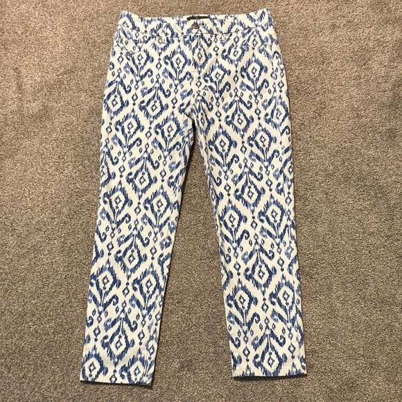 Chico’s So Slimming Stretch Blue and White Ikat Patterned Jeans US 4 / Chico’s 0 - Picture 1 of 16
